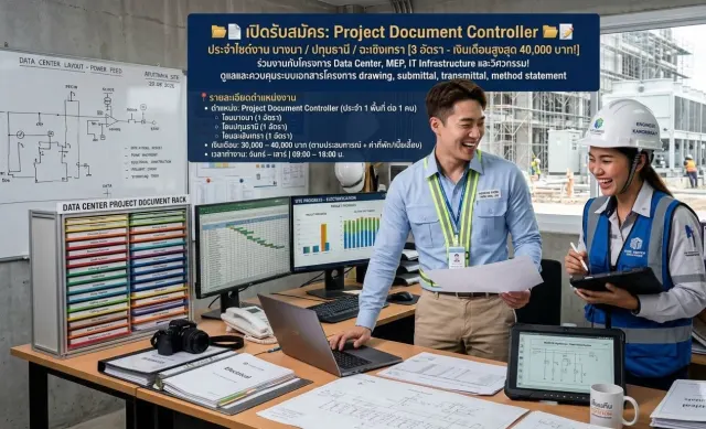 📁📑 เปิดรับสมัคร: #Project Document Controller | ประจำไซต์งาน บางนา / ปทุมธานี / ฉะเชิงเทรา [3 อัตรา - เงินเดือนสูงสุด 40,000 บาท!] ร่วมงานกับโครงการด้าน Data Center, MEP, IT Infrastructure และงานก่อ