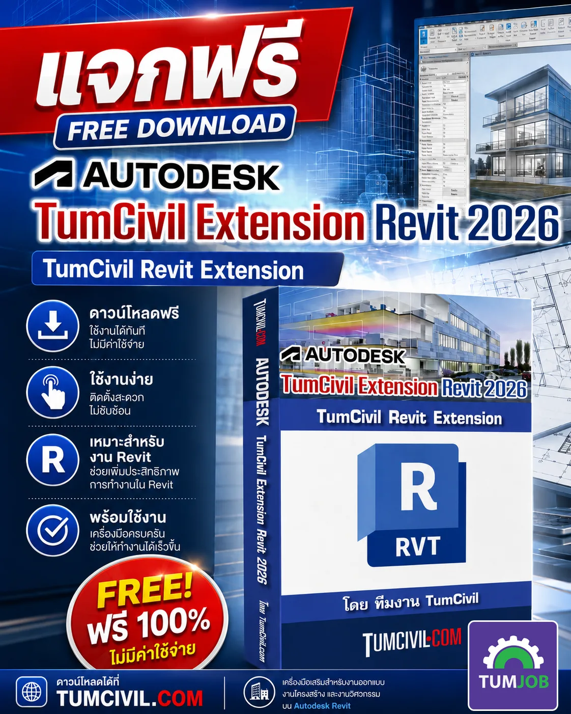 ฟรี TumCivil Revit Extension  (แจกฟรี)