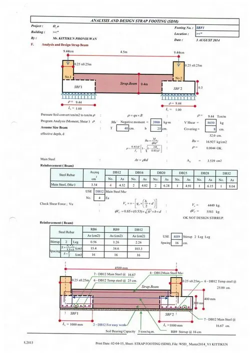 ออกแบบแผ่นรองเหล็กใต้เสา รับแรงเยื้องศูนย์ + Strap Footing (คุณกิตติคุณ ผลสุวรรณ์)